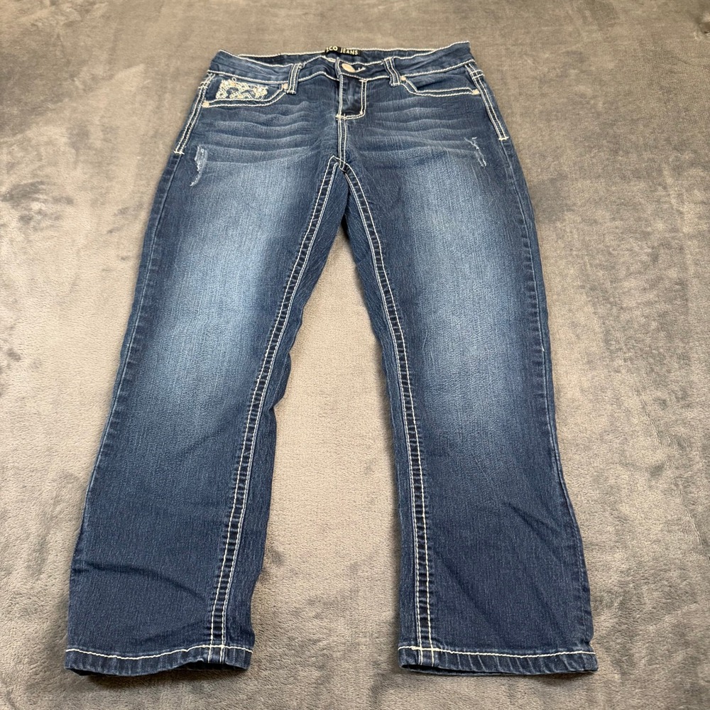 ZCO Jeans Capri Womens Size 9 Blue Embellished Pocket Slim Fit Cropped Denim